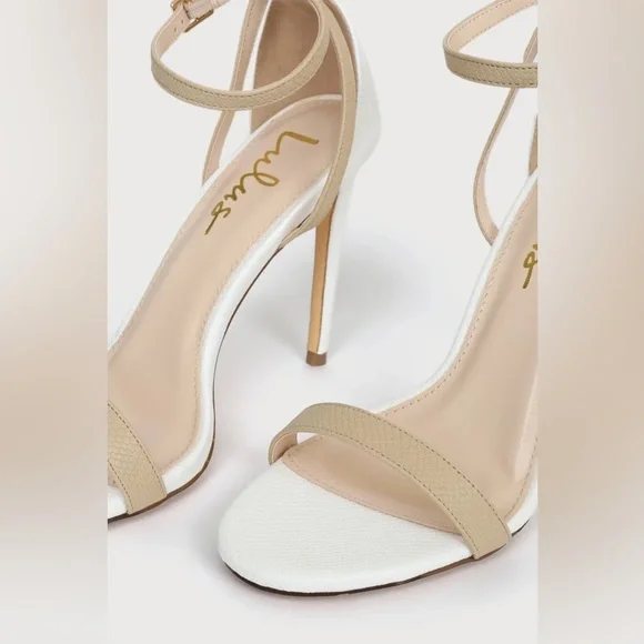 NEW Lulus Sila White and Light Nude Snake Ankle Strap Heels Size 8.5 - Picture 4 of 4